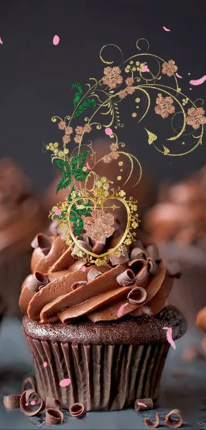 Close-up of chocolate cupcakes with rich frosting.