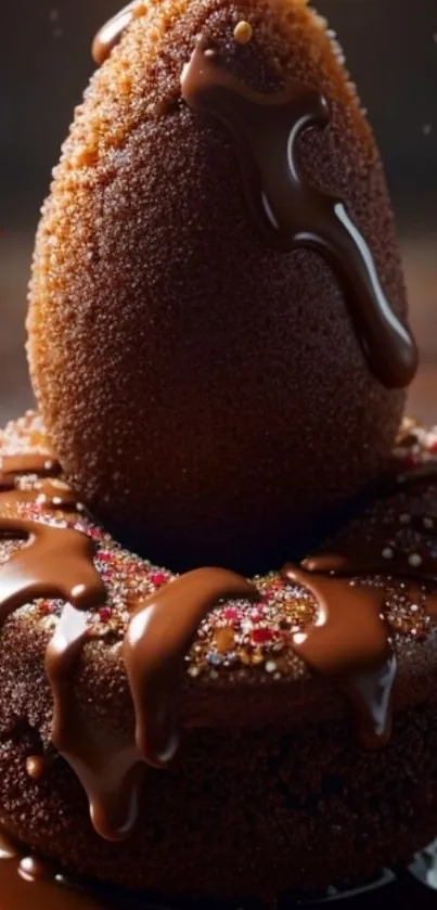 Decadent chocolate cake with rich ganache dripping down.