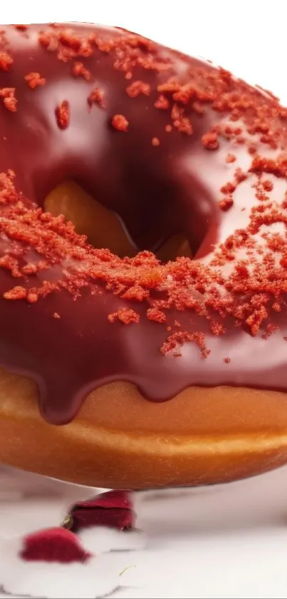Close-up of a chocolate donut with sprinkles, perfect for a sweet mobile wallpaper.