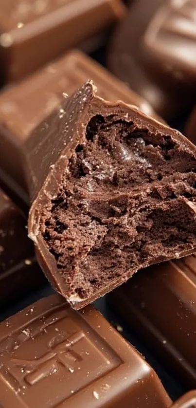 Close-up of a delicious chocolate bar with rich texture.