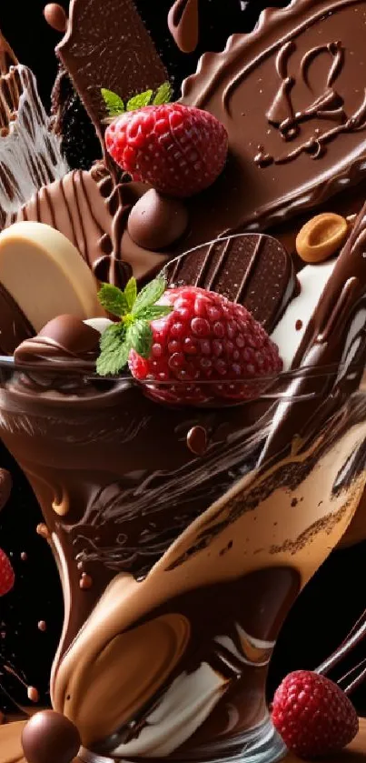 A delicious chocolate and raspberry dessert wallpaper.