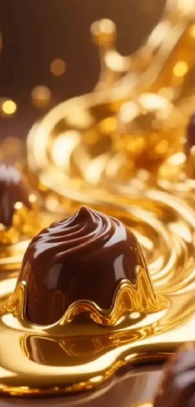Chocolate swirl with golden splash mobile wallpaper.