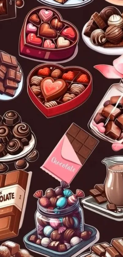 Artistic depiction of assorted chocolate sweets.