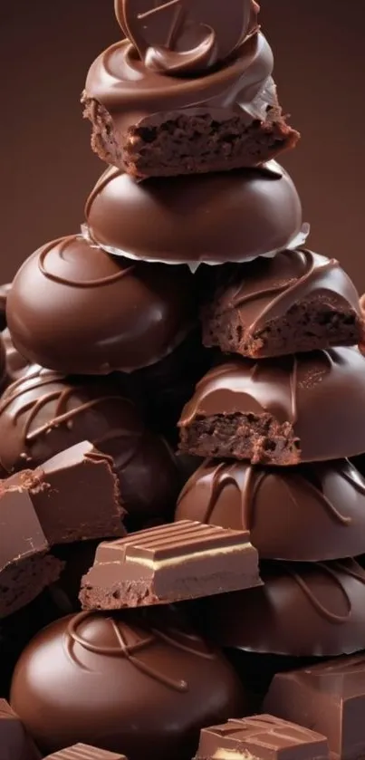 A tempting stack of delicious chocolate pieces.