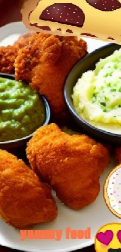 Crispy chicken and sides on a white plate.