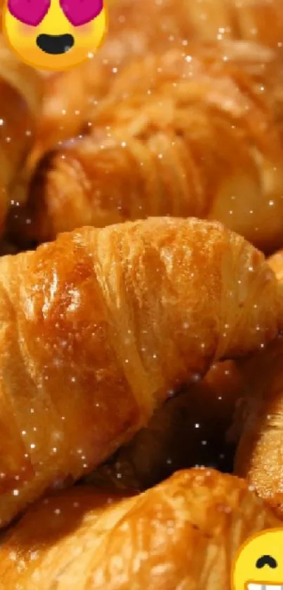 Golden croissants with heart and smiley face emojis.