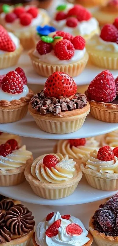 Variety of fruit tarts displayed on a stand