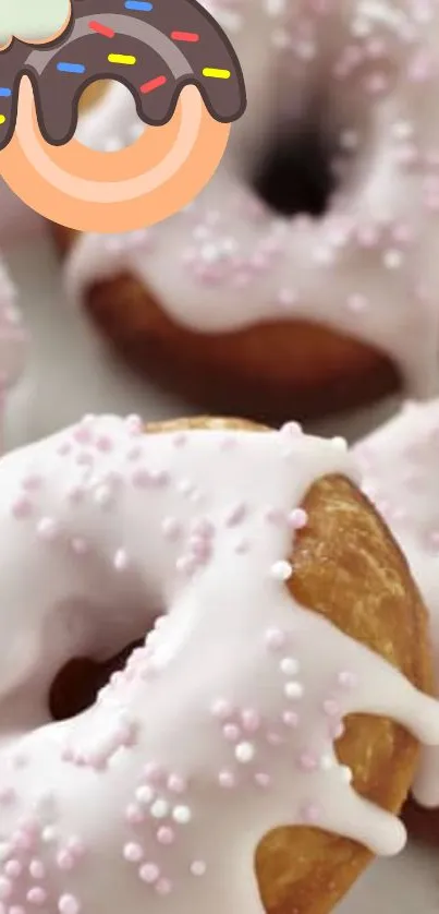 Pink frosted donuts with sprinkles wallpaper