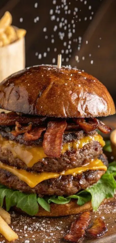 Double bacon cheeseburger with crispy fries.