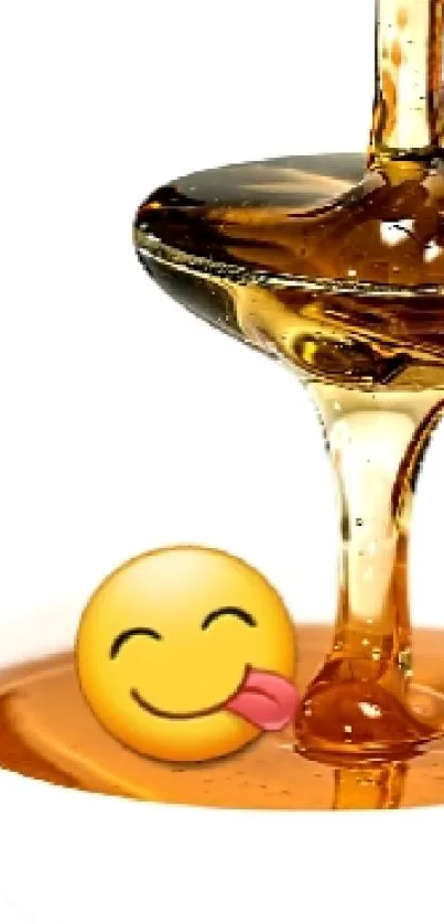 A spoon drizzling honey with a smiling emoji.