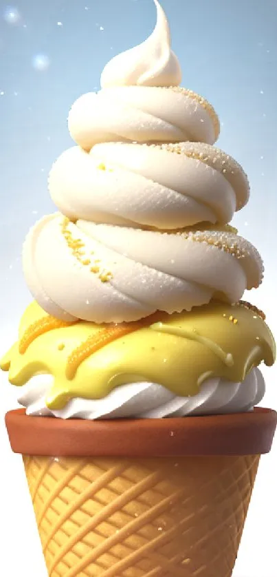 Ice cream cone wallpaper with vanilla and lemon swirls.