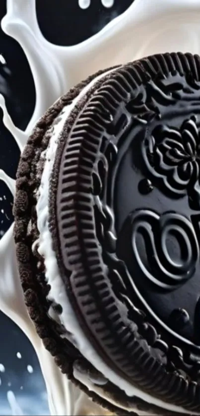 Oreo cookie with milk splash mobile wallpaper.