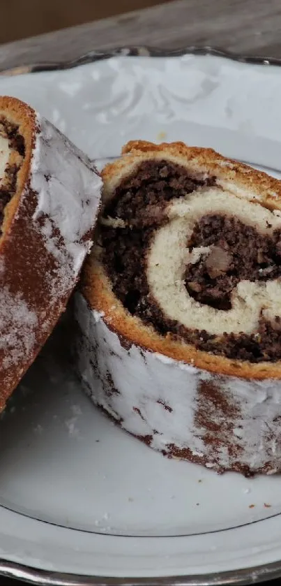A tempting chocolate swirl pastry on a plate.