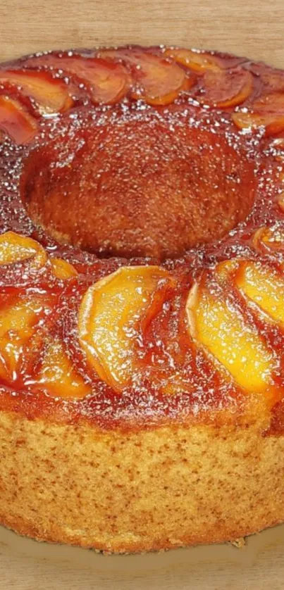 Golden-brown pear cake with glazed topping, perfect for food wallpaper.