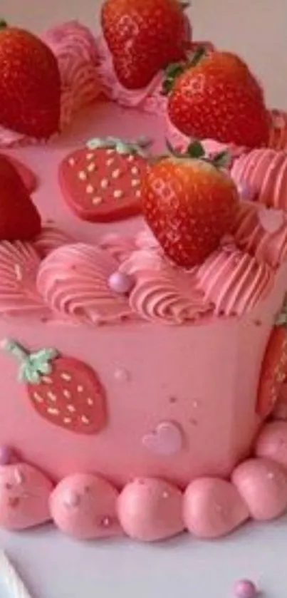 Pink strawberry cake designed with fresh strawberries.