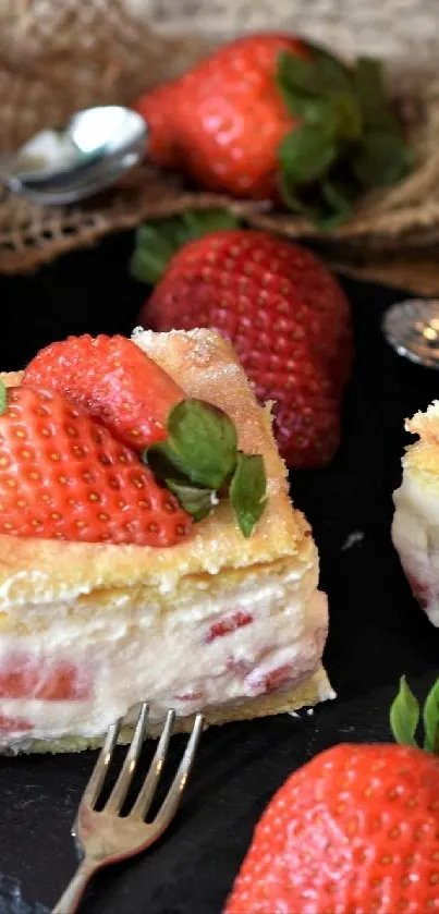 Strawberry shortcake with fresh berries and cream.