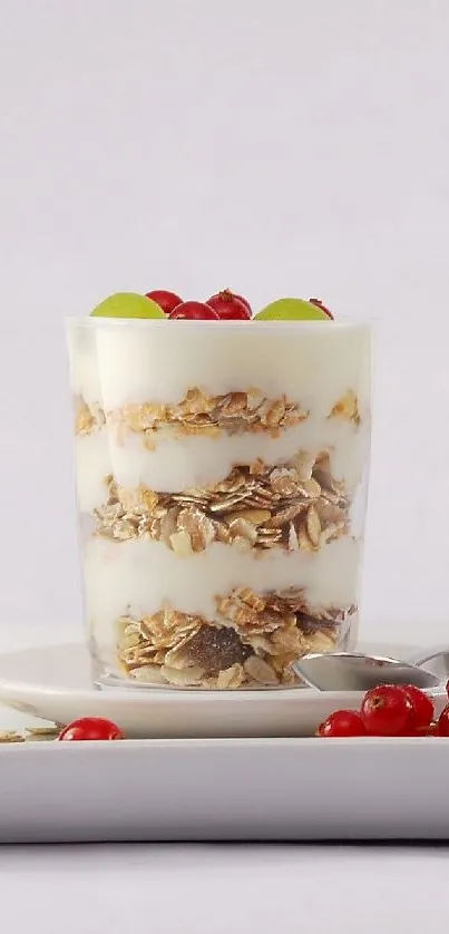 Delicious parfait with yogurt, granola, and fruit.