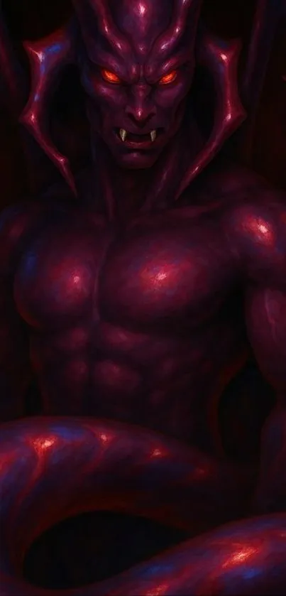 Illustration of a demonic beast with glowing red eyes in a dark fantasy setting.