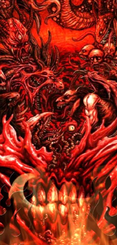 Demonic red abstract art with intricate fiery patterns.