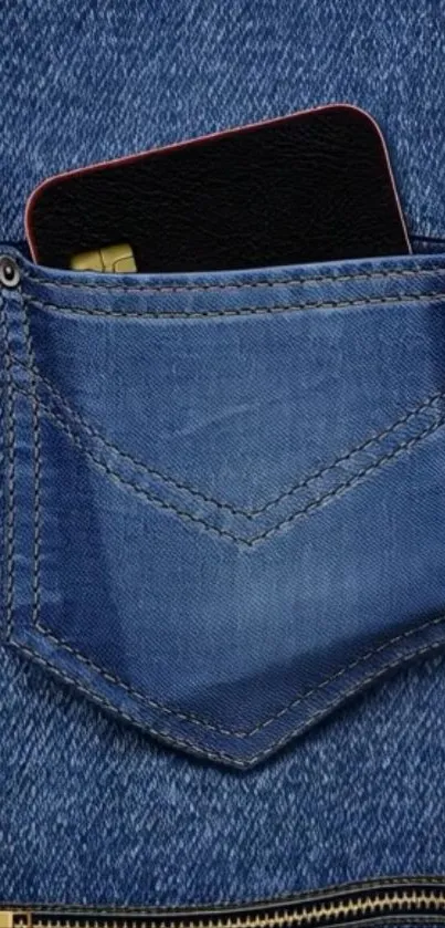 Smartphone in a blue denim jeans pocket wallpaper.