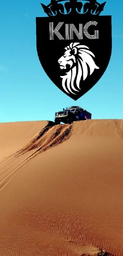 Desert sand dunes with a king emblem on a mobile wallpaper.