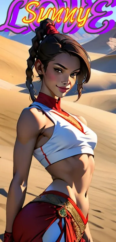 Anime character in a desert landscape with vibrant colors and artistic style.