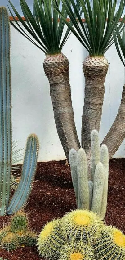 Desert cactus garden with diverse cacti and rich colors.