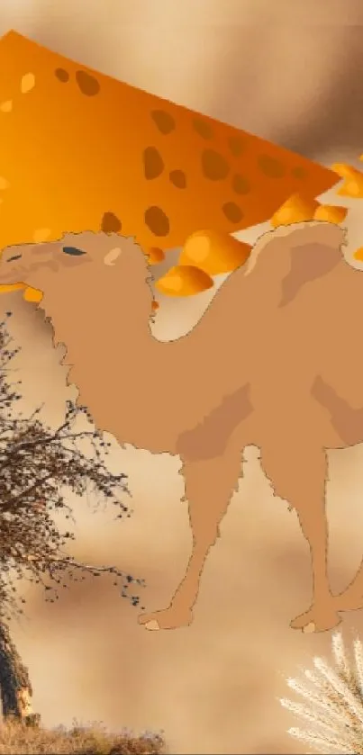 Surreal camel with cheese in brown desert background wallpaper.