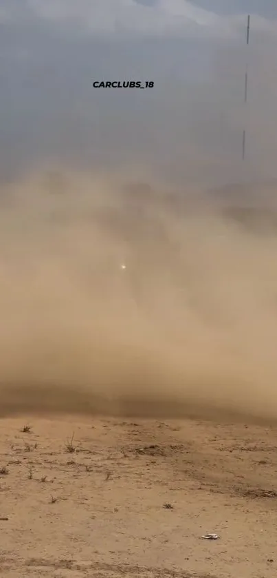 Car drifting in desert with dust clouds.