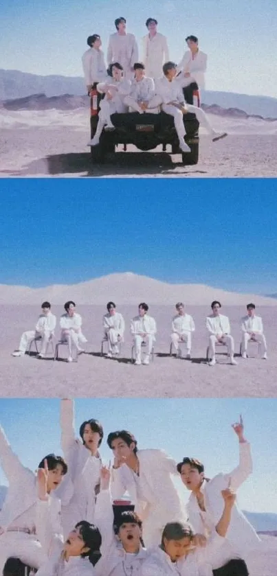 Group in desert with blue sky wallpaper