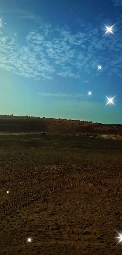 Peaceful desert landscape with blue sky.