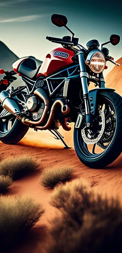 Motorcycle rides through a scenic desert landscape, offering adventure and freedom.