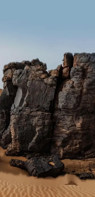 Desert rock formation under a clear sky.