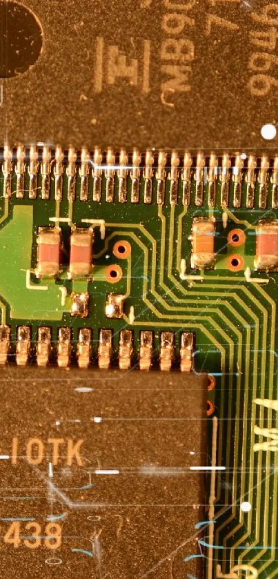 Intricate circuit board design in vivid green hue.