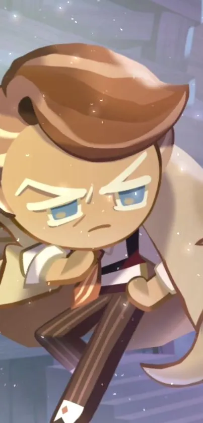 Detective cookie character in stylish animated wallpaper design.