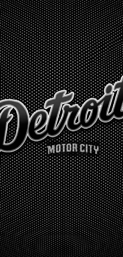 Detroit Motor City text on black dotted background.