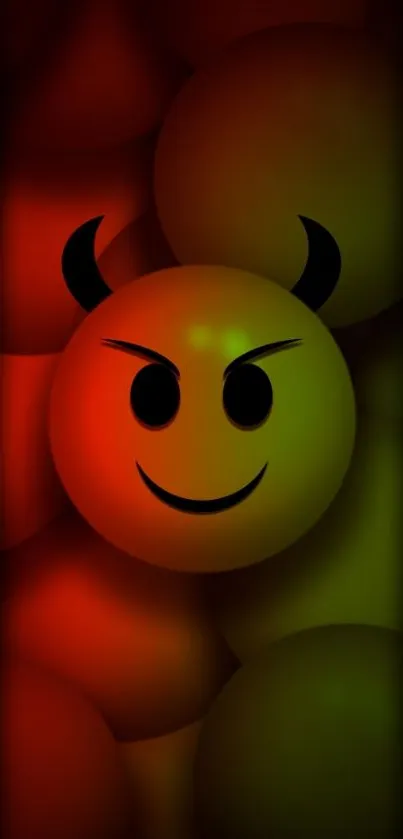 Devil emoji with neon outline wallpaper on dark background.