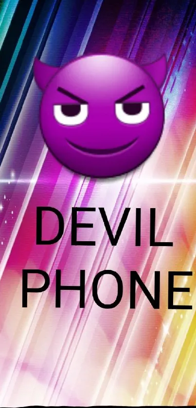 Colorful devil emoji wallpaper with vibrant stripes.