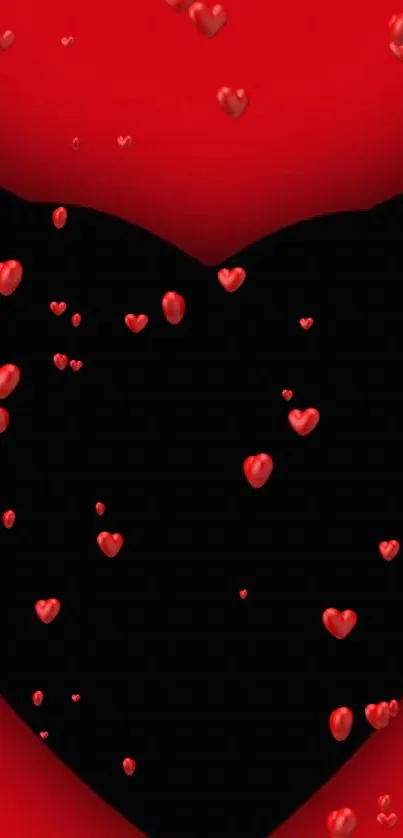 Black devil heart on a bold red background, stylish mobile wallpaper.