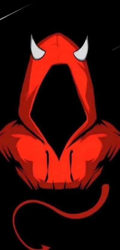 Red hooded devil figure on black background wallpaper.