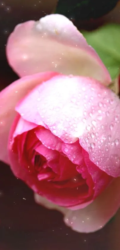 Dew-kissed pink rose close-up, enhancing elegance.
