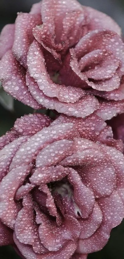 Mobile wallpaper of pink roses with dew drops.