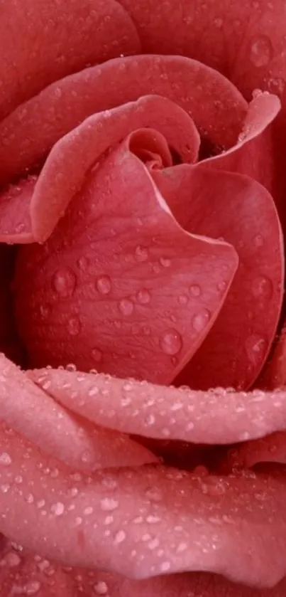 Close-up of a pink rose with dewdrops, perfect for a mobile wallpaper.