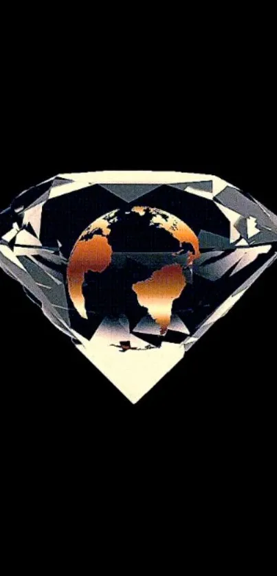 Geometric diamond-shaped Earth on black background mobile wallpaper.