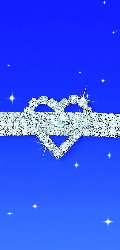 Diamond heart bracelet on vibrant blue background wallpaper.