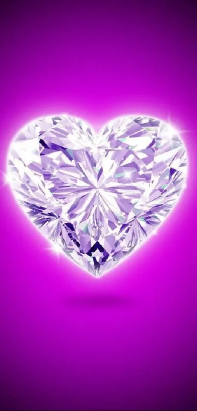 Vibrant purple heart-shaped gem on wallpaper.