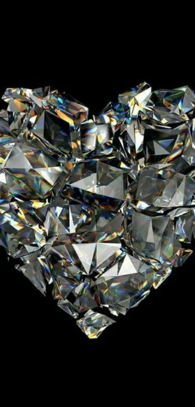 A heart made of sparkling diamonds on a black background.