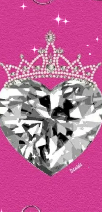 Diamond heart with crown on pink background wallpaper.