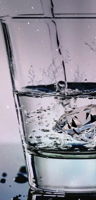 Elegant wallpaper with diamond in a glass of water.