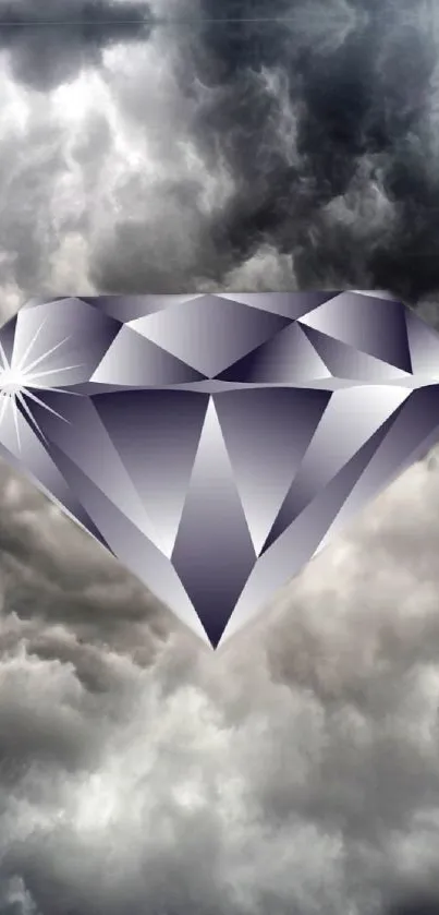 A diamond shines against dramatic dark clouds.